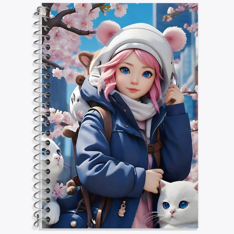 دفتر زبان 50 برگ خندالو مدل سه خط طرح دختر و گربه کد F6163