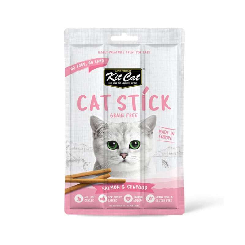تشویقی گربه کیت کت مدل مدادی طعم ماهی سالمون و غذای دریایی وزن ۱۵ گرم