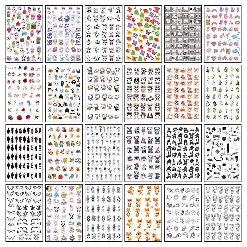 برچسب لنز ناخن مدل فانتزی گلچین دو کد N24162639 مجموعه 24 عددی