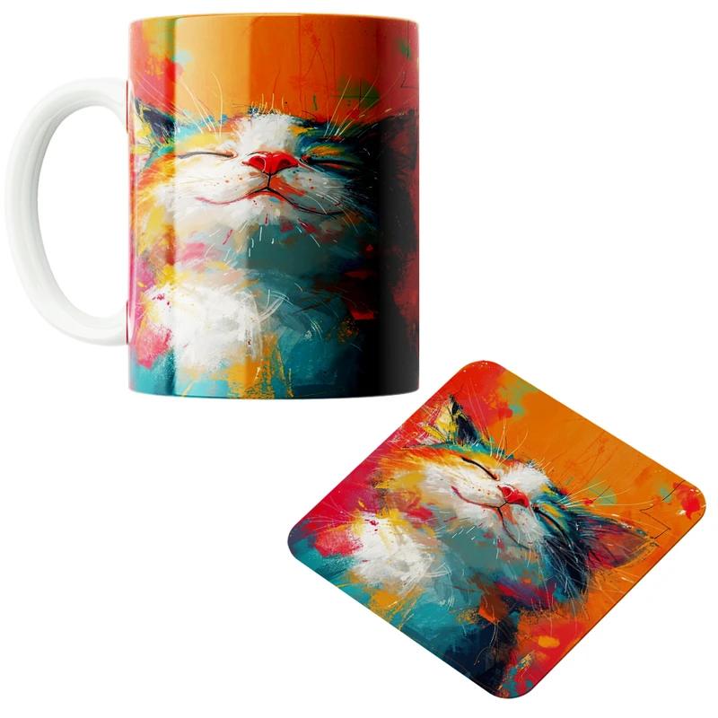 ماگ مدل گربه سیاه کد 159 به همراه زیرلیوانی