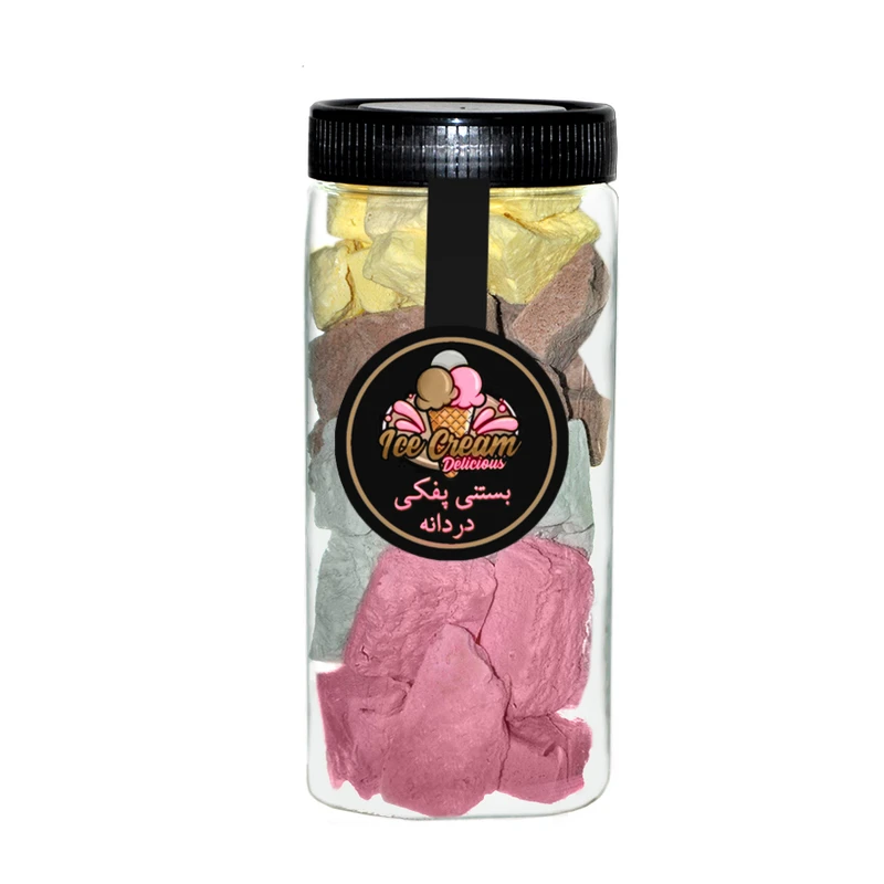 بستنی خشک مخلوط  زعفرانی و شکلاتی و طالبی و توت فرنگی - 100 گرم