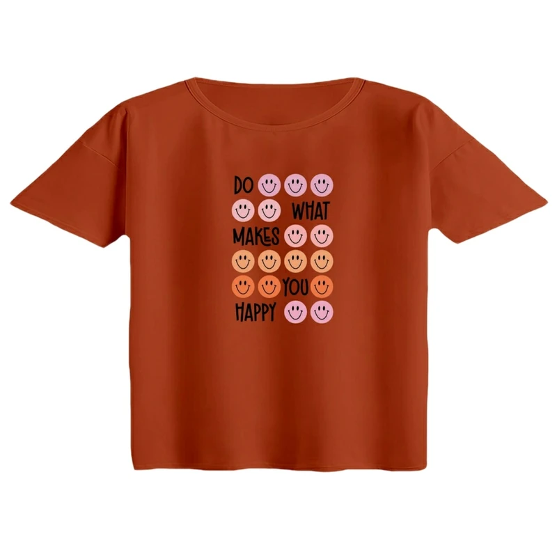 کراپ تی‌شرت آستین کوتاه زنانه مدل صورتک