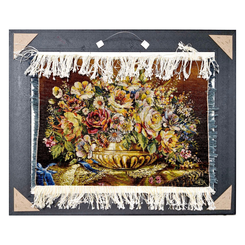 تابلو فرش دستباف طرح گلدان طلایی ابریشمی کد DK009