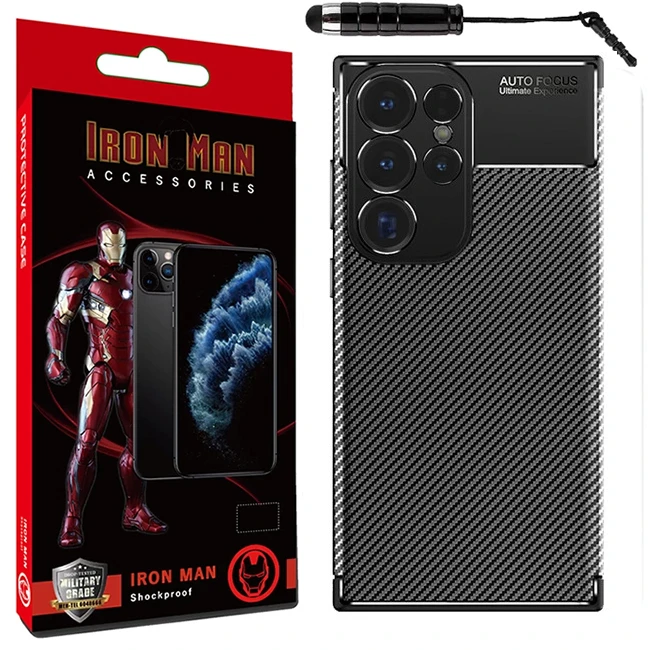 کاور آیرون من مدل AUTO FOCUS مناسب برای گوشی موبایل سامسونگ GALAXY S24 ULTRA به همراه قلم لمسی