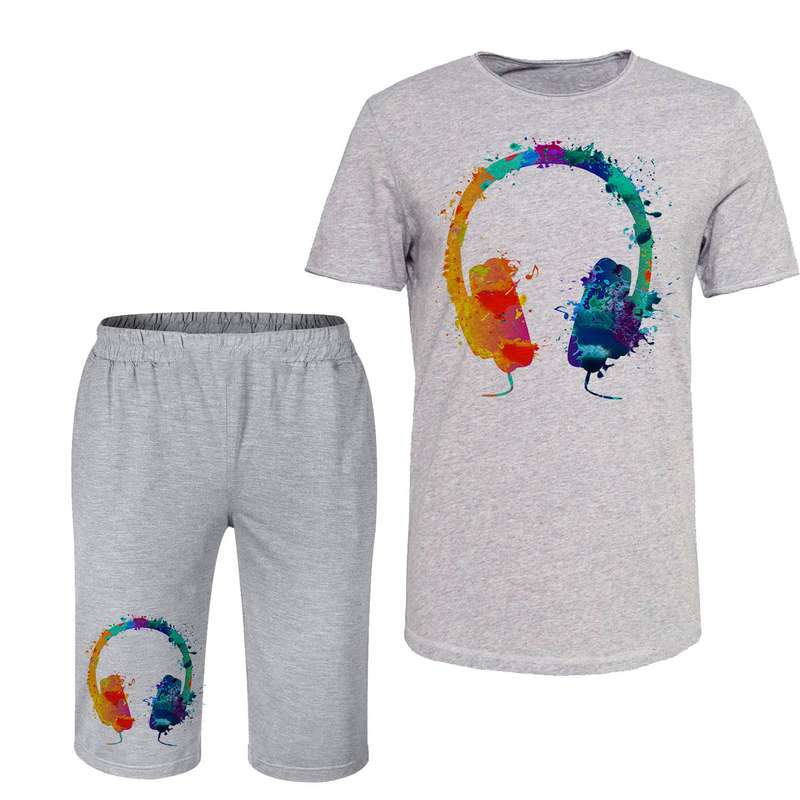 ست تی شرت و شلوارک مردانه مدل موزیک کد 61 رنگ طوسی