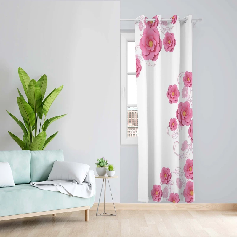 پرده طرح گل مدل مخمل پانچی کد 5397R z سایز 140x200 سانتی متر