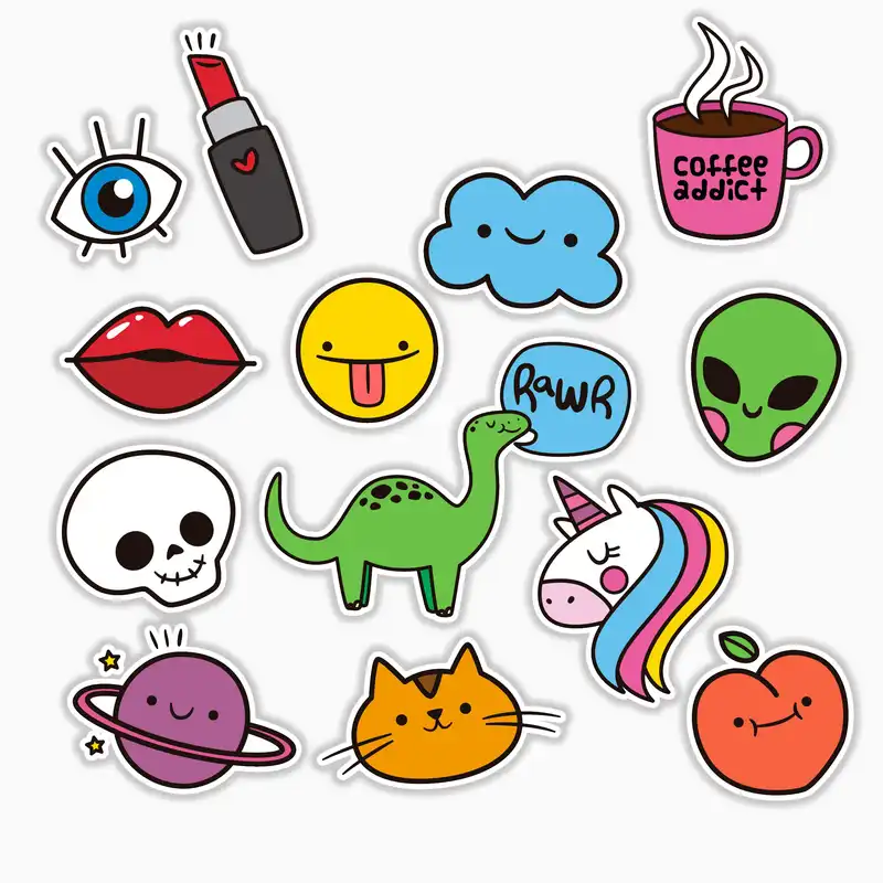استیکر لپ تاپ و موبایل بووم طرح مجموعه استیکر های بامزه کد MR62 مجموعه 13 عددی