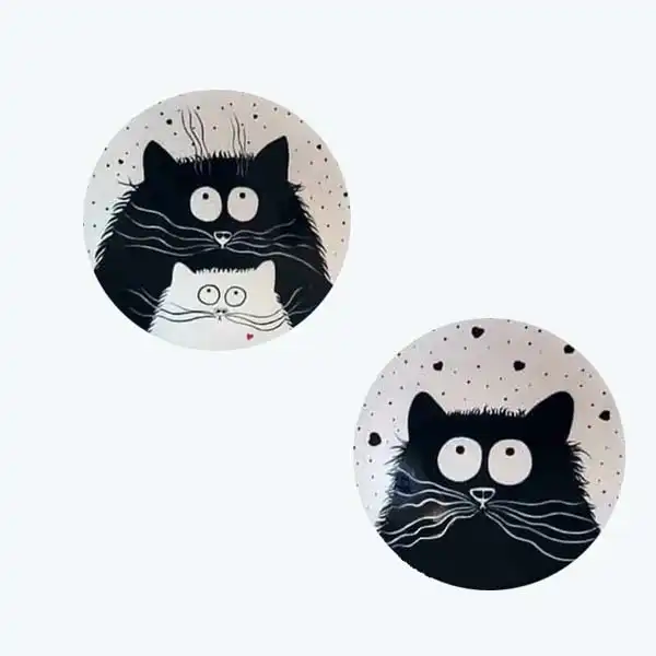 بشقاب دیوارکوب سفالی طرح گربه مجموعه 2عددی