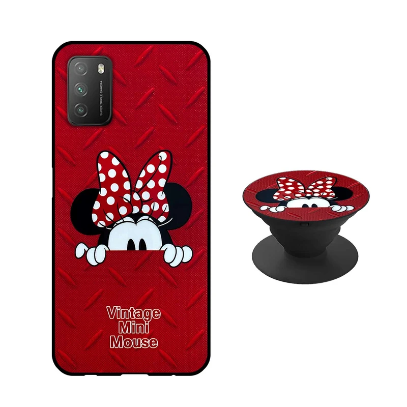 کاور دکین مدل Rikki طرح Minnie  مناسب برای گوشی موبایل شیائومی Poco M3 به همراه پایه نگهدارنده