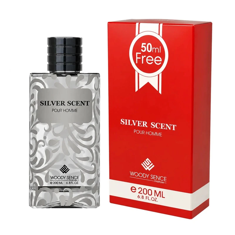 ادو پرفیوم مردانه وودی سنس مدل SILVER SCENT با رایحه گرم و شیرین حجم 200 میلی لیتر