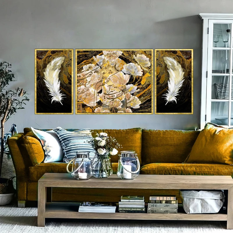 تابلو بکلیت طرح مدرن دیجیتال آرت مدل شاین اکلیلی T-2903مجموعه 3 عددی  