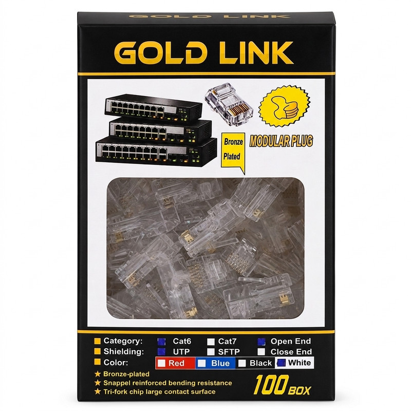 سوکت کیستون گلد لینک مدل cat 6 utp open end بسته 100 عددی
