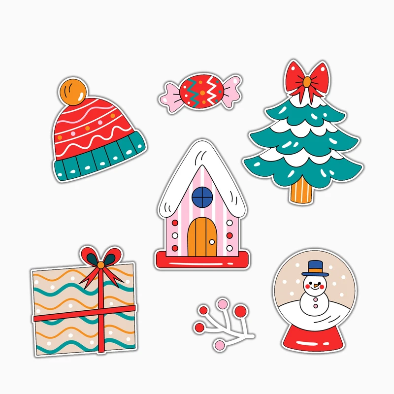 استیکر لپ تاپ و موبایل بووم طرح کریسمس کد MA70 مجموعه 7 عددی