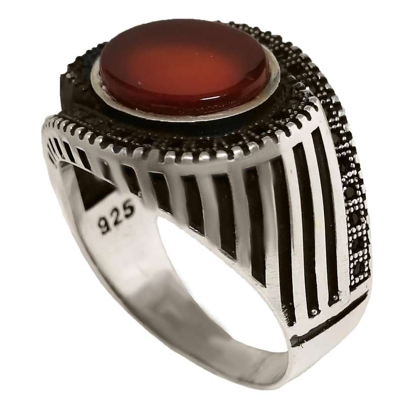 انگشتر نقره مردانه مدل عقیق سرخ کد MS9027