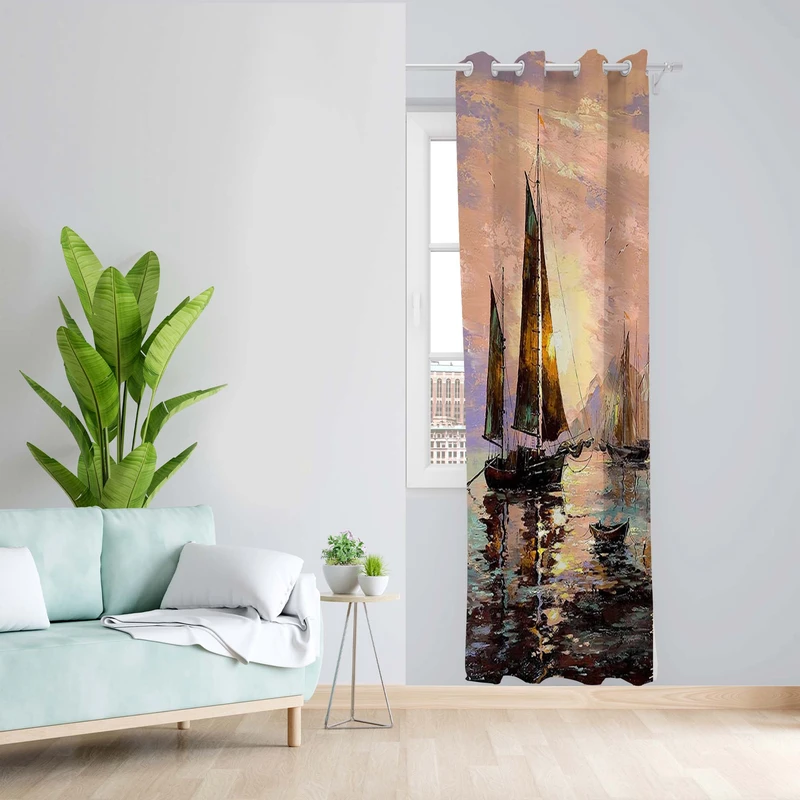 پرده طرح قایق مدل مخمل پانچی کد 5172R z سایز 140x200 سانتی متر