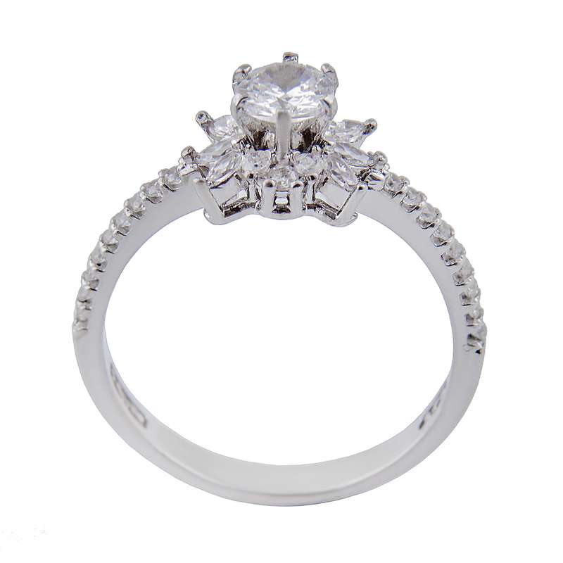 انگشتر نقره زنانه بازرگانی میلادی مدل سنگ فیروزه طبیعی نگین برلیان بدون ریزش آبکاری رادیوم کد AWR_1606