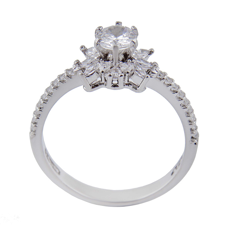 انگشتر نقره زنانه بازرگانی میلادی مدل سنگ فیروزه طبیعی نگین برلیان بدون ریزش آبکاری رادیوم کد AWR_1606