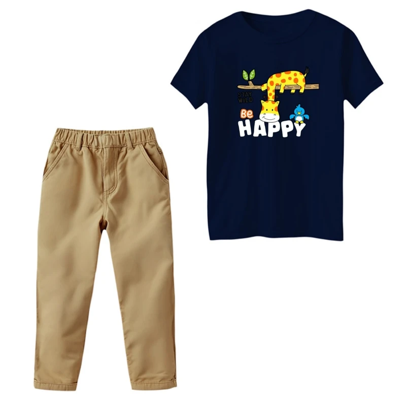 ست تی‌شرت و شلوار پسرانه مدل زرافه شاد