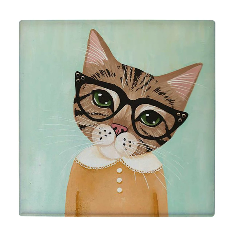  زیر لیوانی  طرح نقاشی گربه و عینک کد    5848552_4259