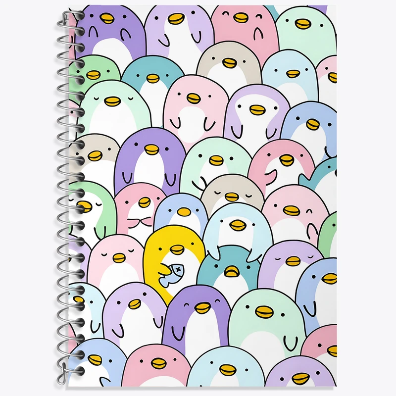 دفتر زبان 50 برگ خندالو مدل دو خط طرح پترن پنگوئن کد N3719