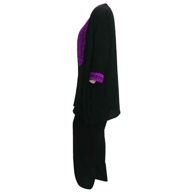 مانتو و شلوار زنانه مدل  نخی ابر و بادی سنتی کد tm-2475 رنگ مشکی