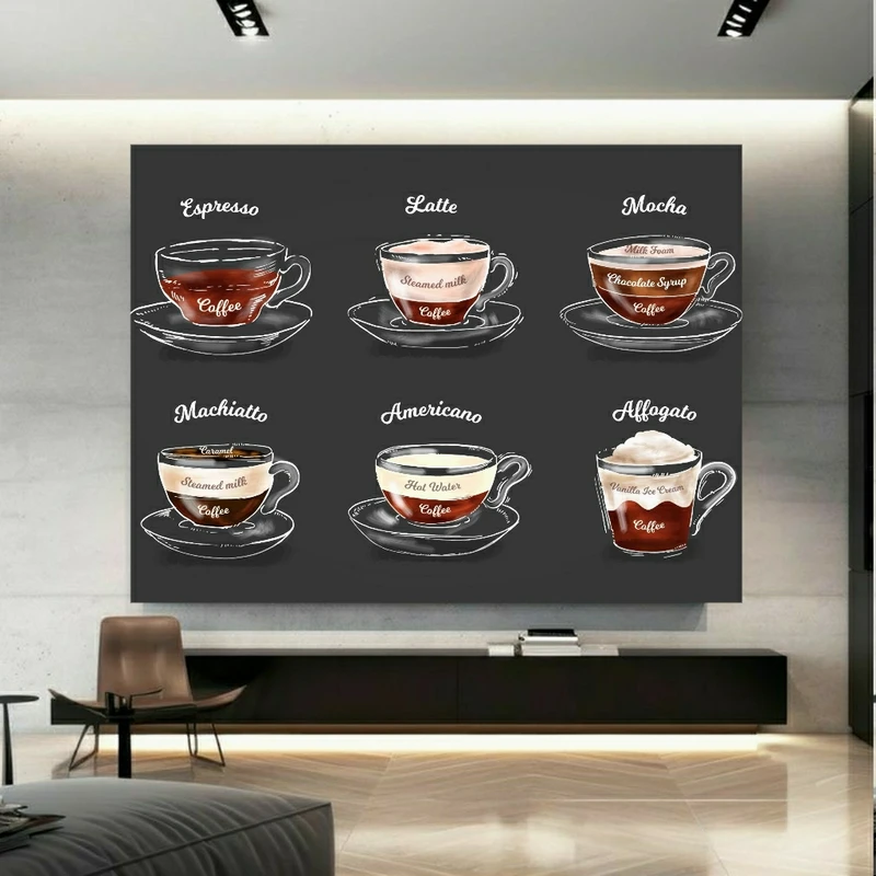 پوستر دیواری طرح انواع قهوه مدل کافی شاپ کد FP105269