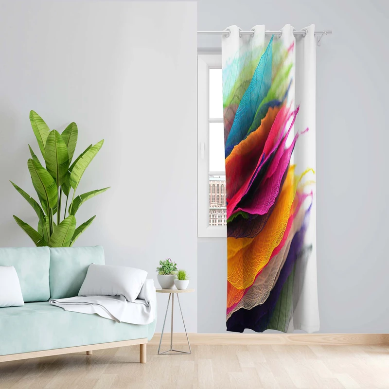 پرده طرح برگ مدل مخمل پانچی کد 4950L z سایز 140x200 سانتی متر