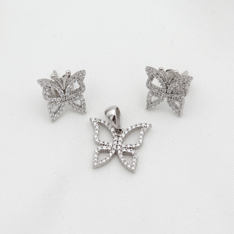 نیم ست نقره زنانه مدل پروانه کد SHS-22