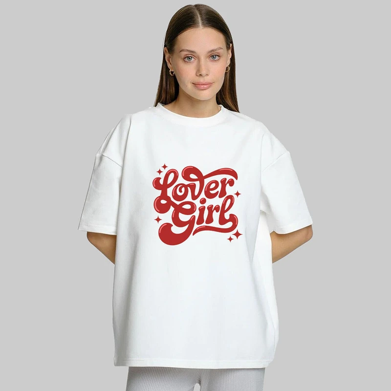 تی‌شرت آستین کوتاه زنانه مدل پنبه طرح LOVER GIRL