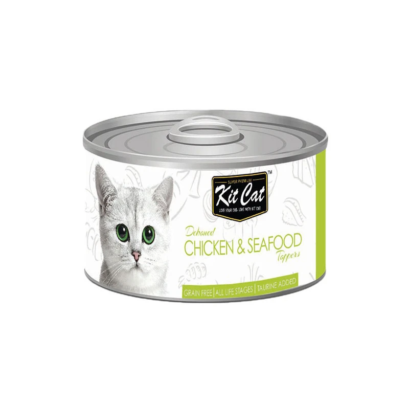 کنسرو غذای گربه کیت کت مدل مرغ و غذای دریایی وزن 80 گرم