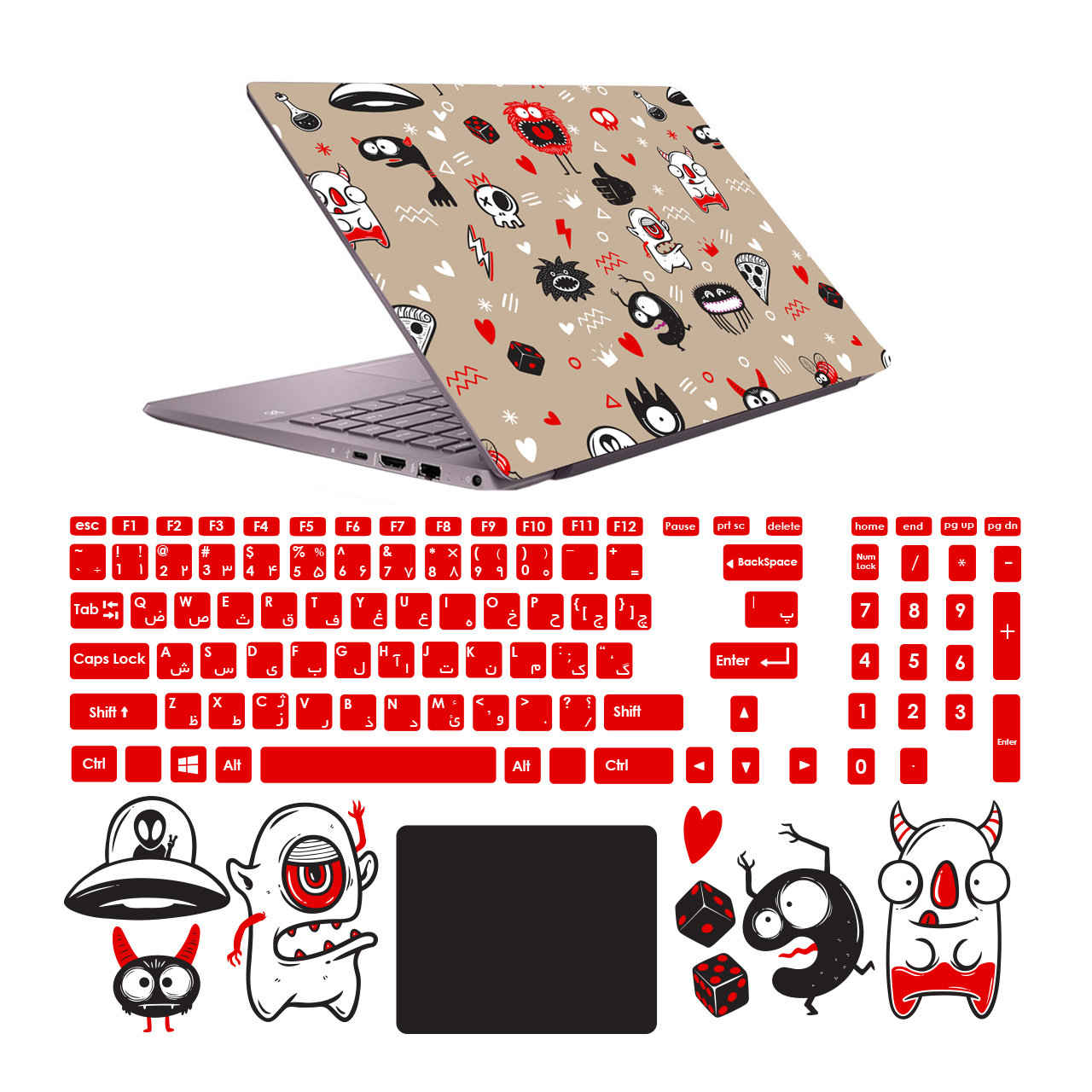 استیکر لپ تاپ صالسو آرت مدل 5094 hk به همراه برچسب حروف فارسی کیبورد
