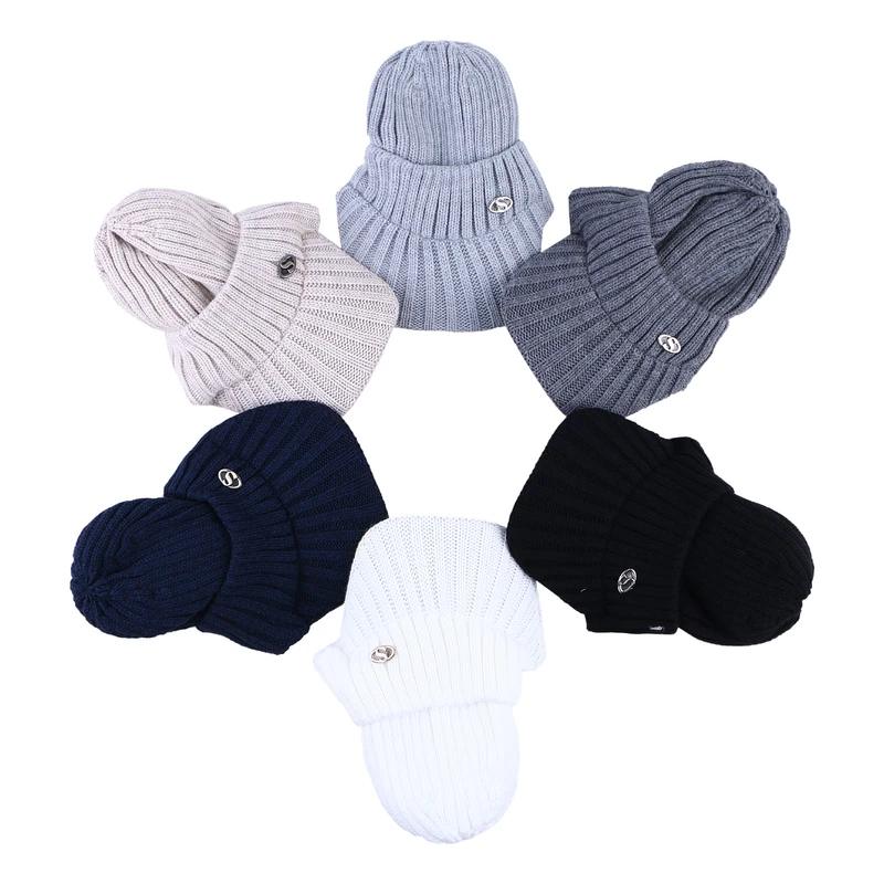 عکس شماره 4 : کلاه بافتنی سام مدل نقابدار داخل خز طرح مارک فلزی کد 527