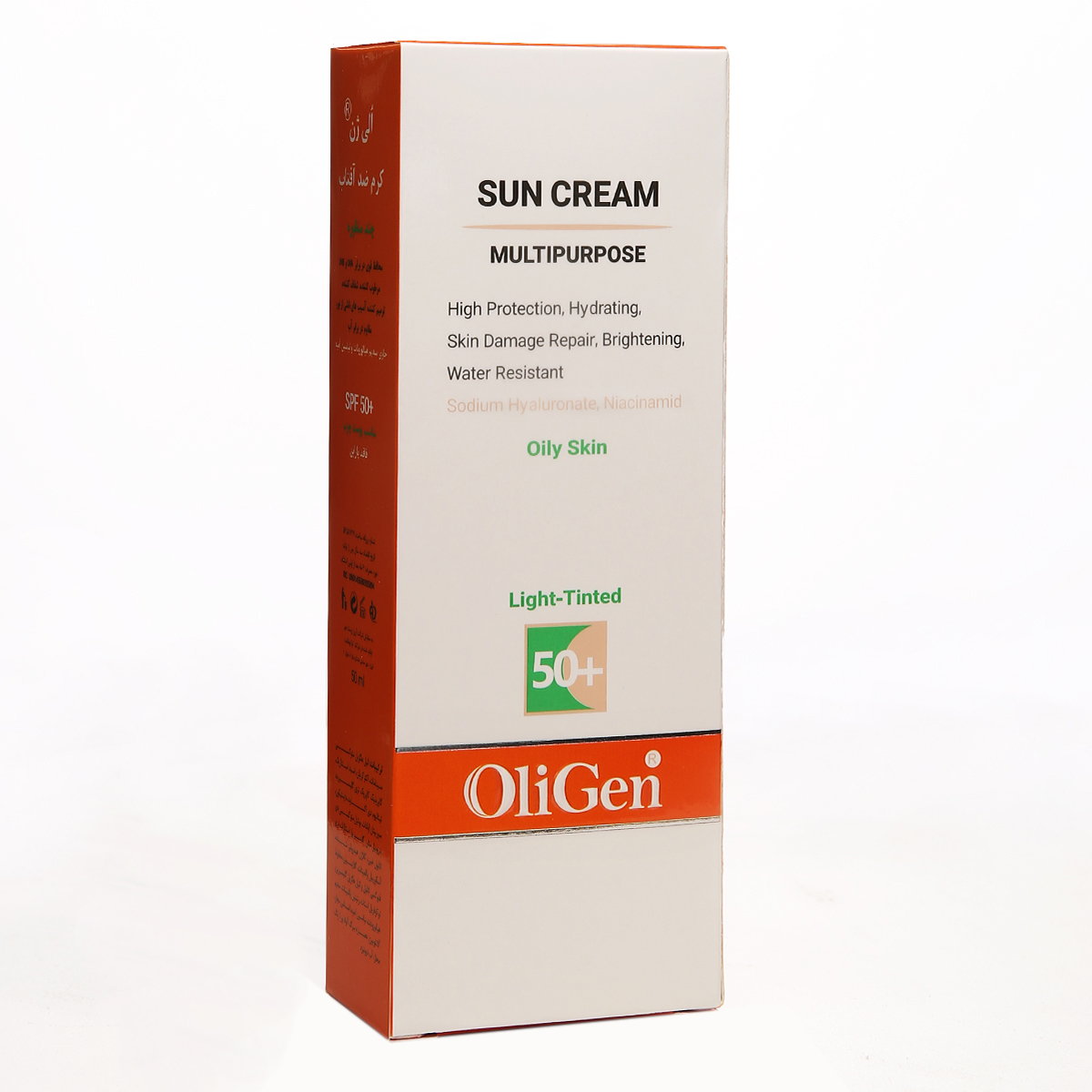 کرم ضد آفتاب رنگی الی ژن SPF 50 مدل L_T_O مناسب پوستهای چرب حجم 50 میلیلیتر