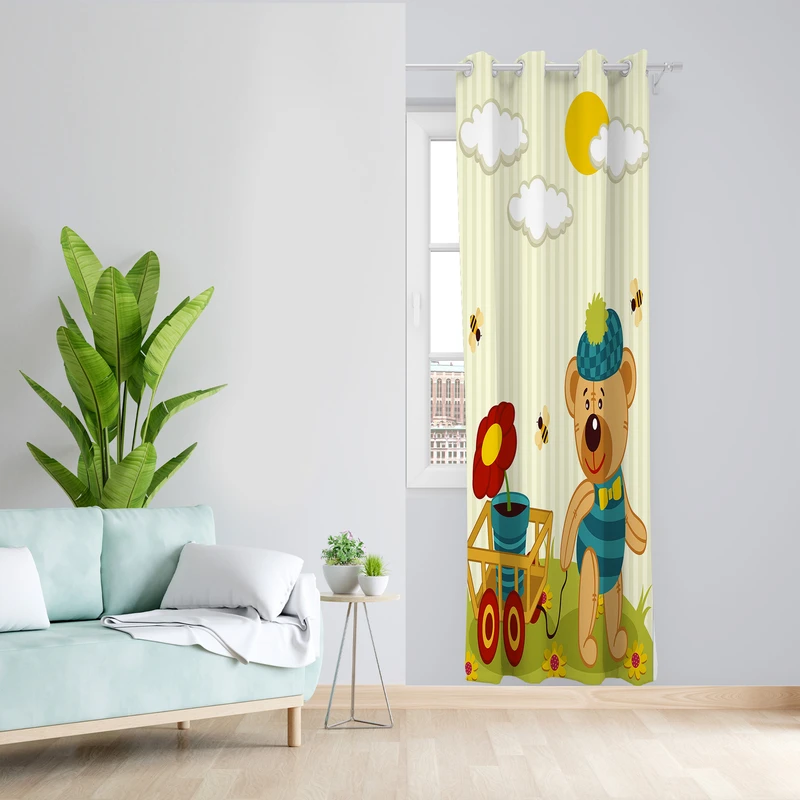 پرده طرح کودک مدل مخمل پانچی کد L 1035 Z سایز 140x200 سانتی متر