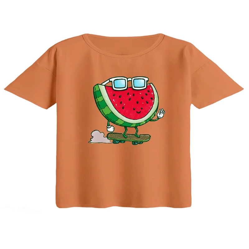 کراپ تی‌شرت آستین کوتاه زنانه مدل هندوانه یلدایی کد 3