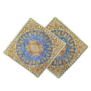 کاور کوسن ترمه مدل مربع طرح تابان بسته ۲ عددی 
