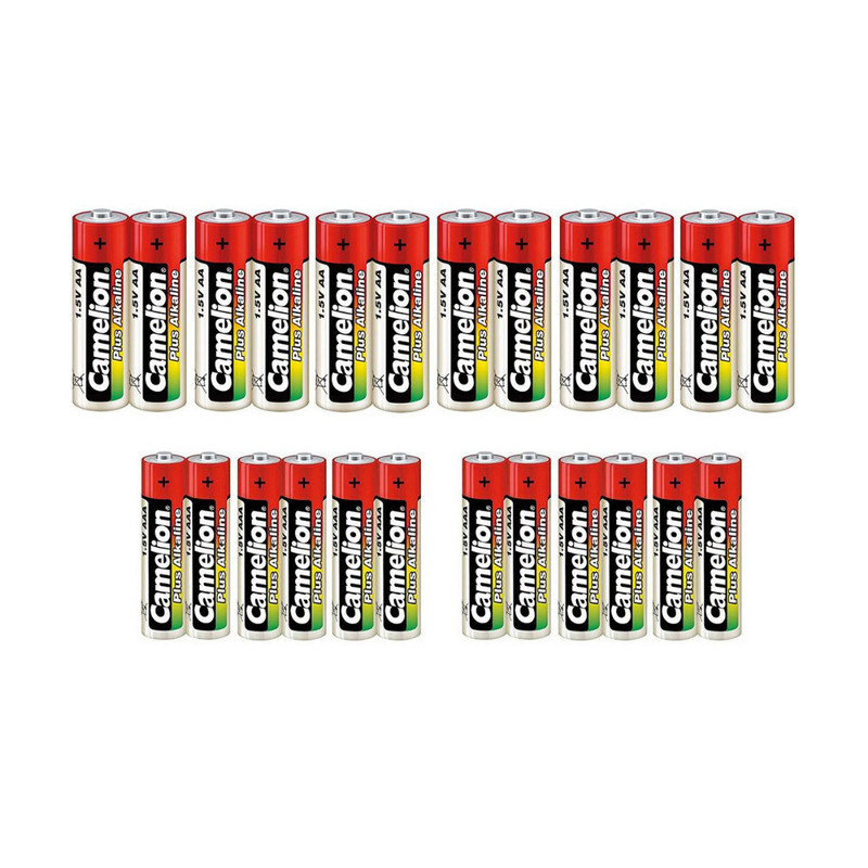باتری قلمی و نیم قلمی کملیون مدل Plus Alkaline مجموعه 24 عددی