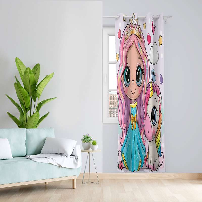 پرده مدل اتاق کودک مخمل پانچی طرح دخترانه کد 2314 سایز 140x280 سانتی متر