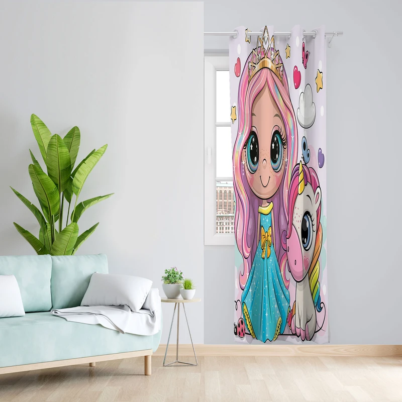 پرده مدل کودک مخمل پانچی طرح تک شاخ کد 2314 سایز 200x140 سانتی متر