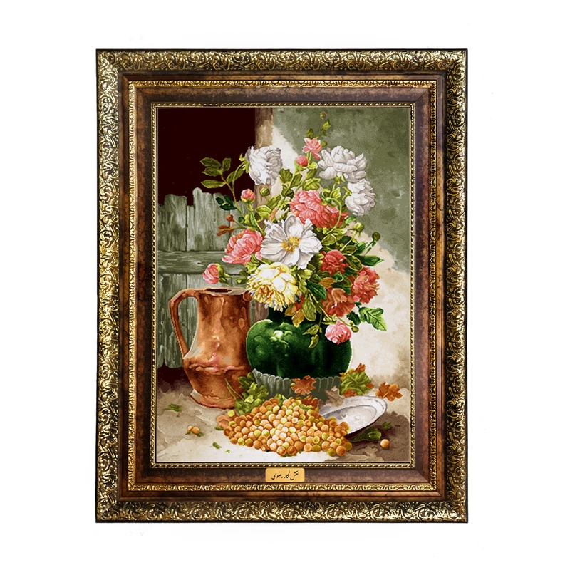 تابلو فرش ماشینی نقش نگار رضوی طرح گل کد 431H