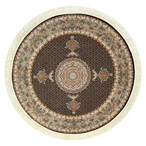 فرش ماشینی آذردکور طرح دایره مدل تارا کمال الملک زمینه سرمه ای