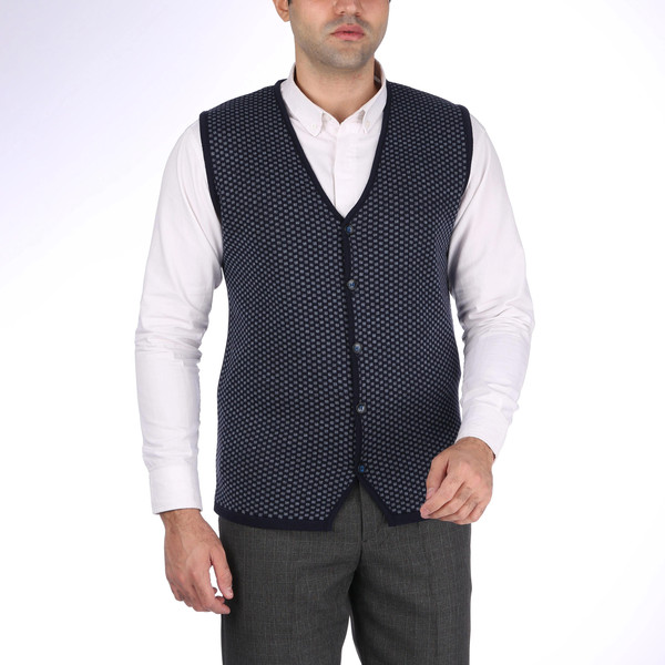 ژیله مردانه تریکو پاییزان مدل J800 رنگ سرمهای