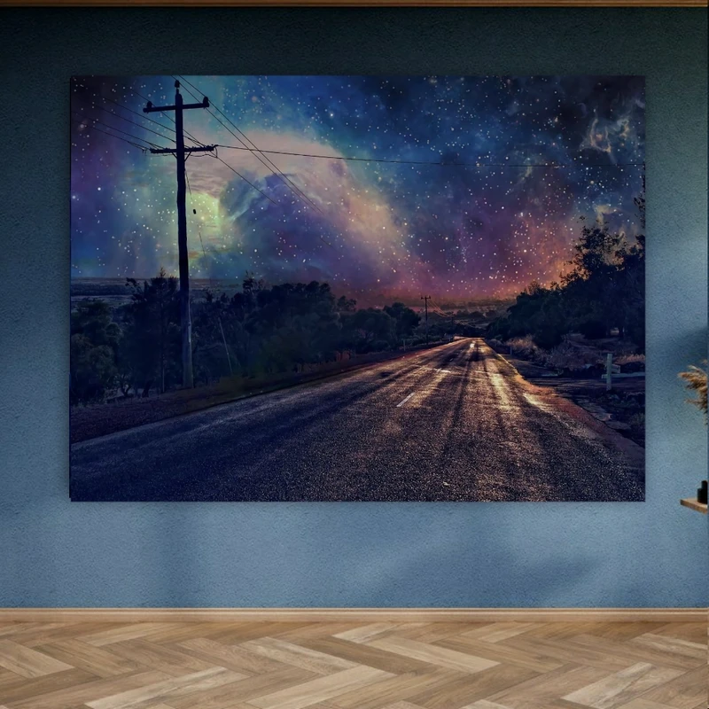 تابلو بوم طرح مخمل شفق مدل جاده نورانی کد BK23657