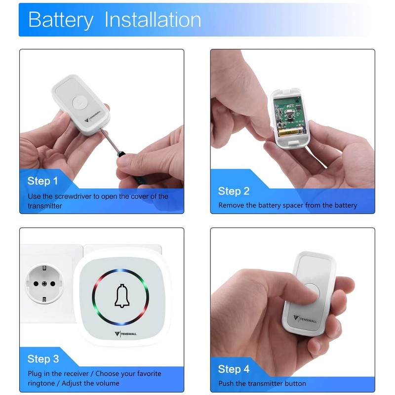 زنگ بیسیم تنس وال مدل IP55 کد 01 مجموعه 2 عددی