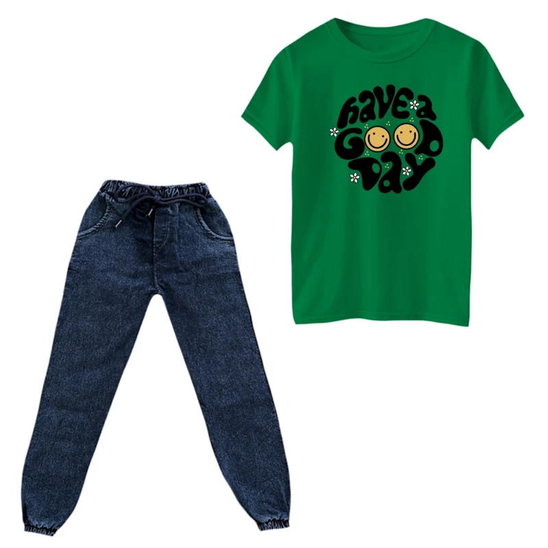 ست تی‌شرت و شلوار پسرانه مدل روز خوبی داشته باش