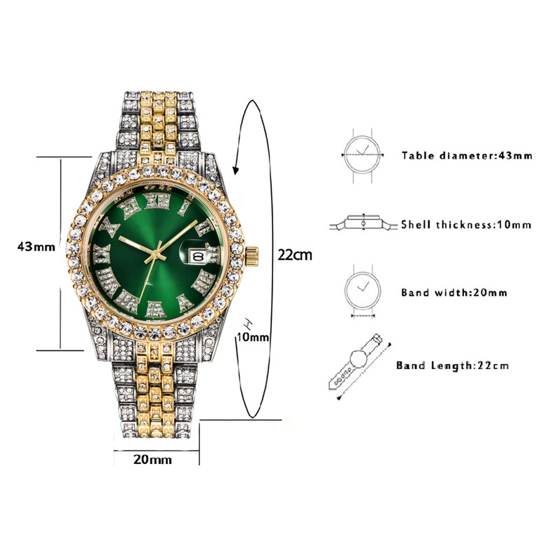 ساعت مچی عقربه‌ای مردانه مدل دور نگین بند فول نگین کد 2