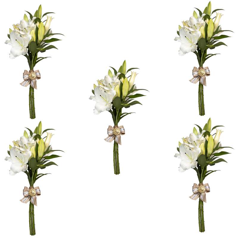 دسته گل طبیعی اورینتال سفید هیمان کد 1107 بسته 5 عددی