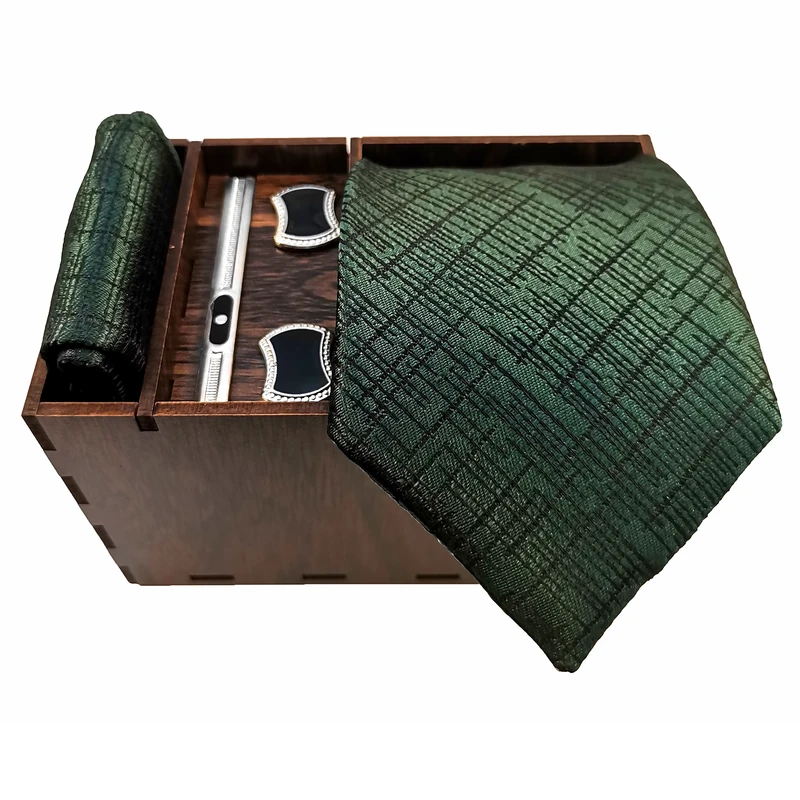 ست کراوات و دستمال جیب و دکمه سردست و گیره کراوات مردانه مدل 730