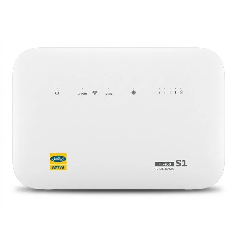 مودم 4g-td-lte ایرانسل مدل tf-i60 s1 با پشتیبانی هم زمان از 32 کاربر، چهار پورت lan، 4 ssid مستقل، سرعت دانلود 300mbps، اینترنت پرسرعت ثابت و همراه با سیم کارت 50 گیگابایت یک ماهه