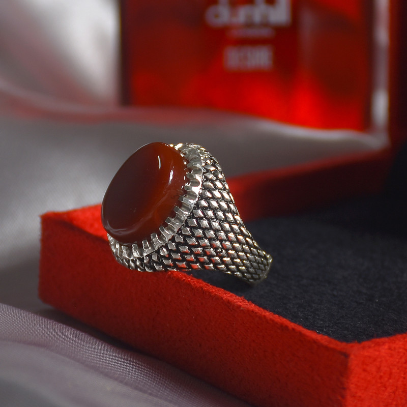 انگشتر نقره مردانه نقره جات لطفی مدل عقیق کد ANMS09E01